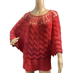 Roz & Ali Burnt Orange‎ Knit Openwork Bell Sleeve Sweater Sz L/XL Boho Fairycore